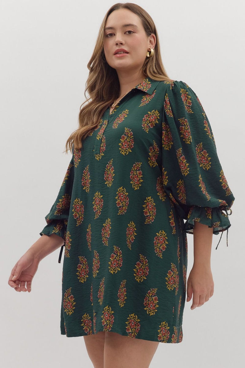 Parry Half Sleeve Mini Dress, Hunter Green | Plus Size
