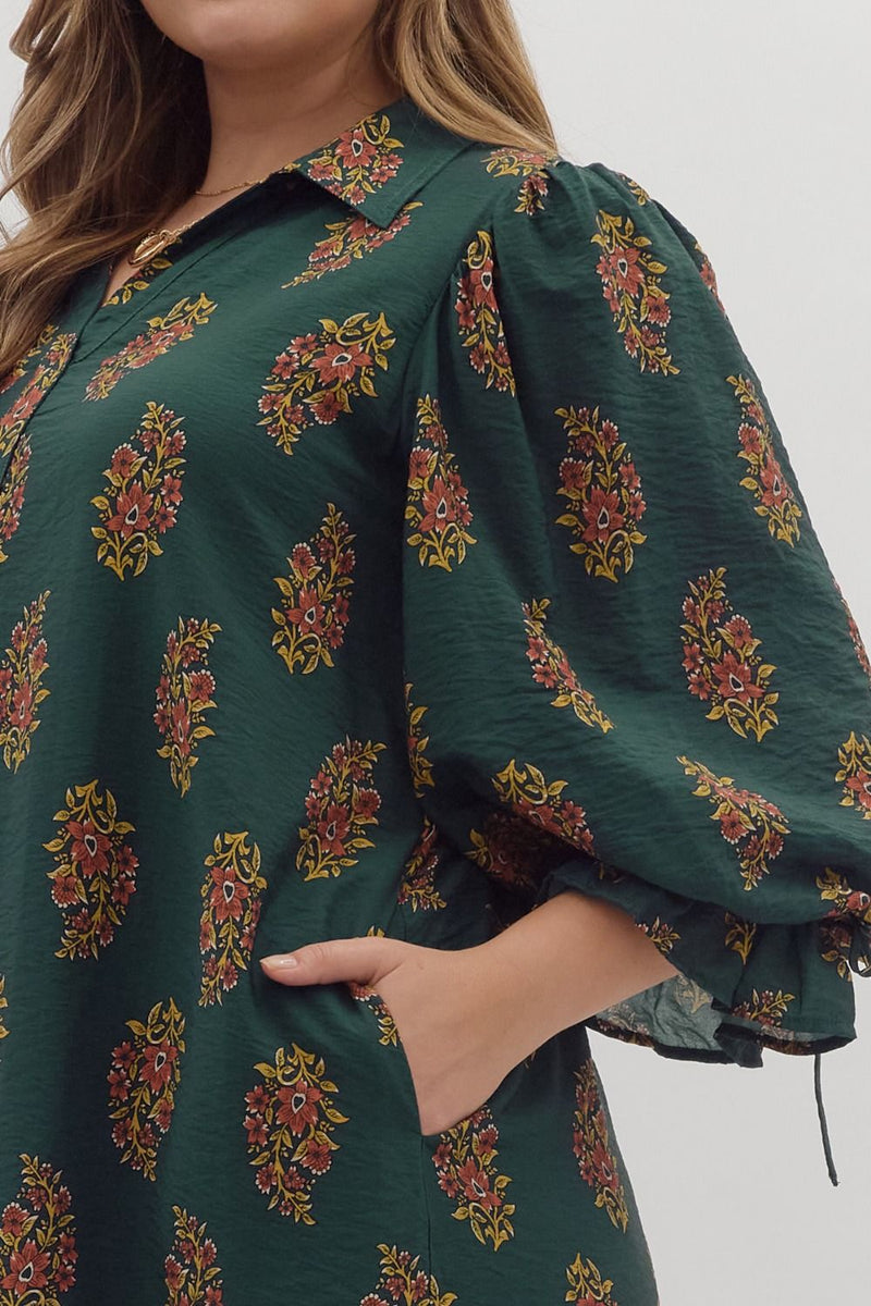 Parry Half Sleeve Mini Dress, Hunter Green | Plus Size