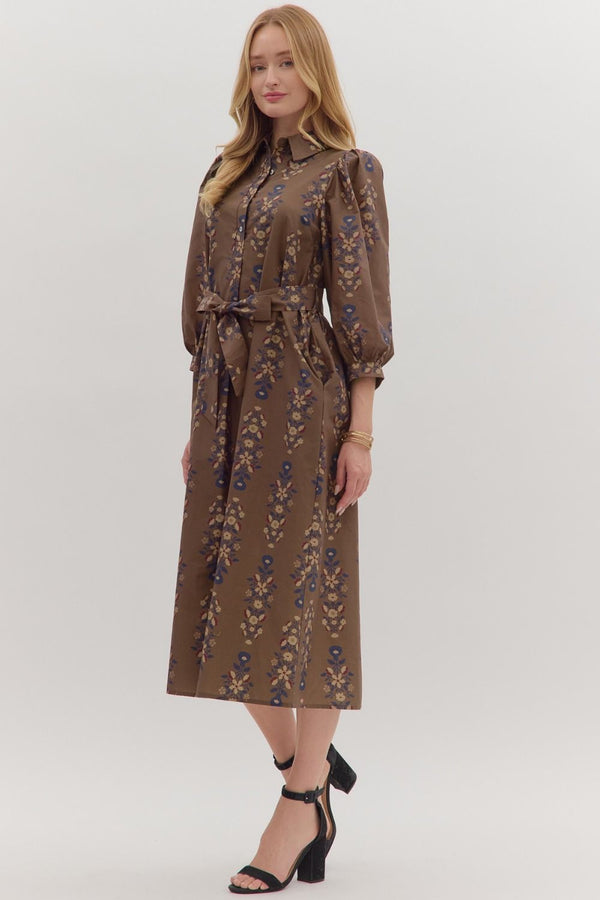 Kara Floral Midi Dress, Brown