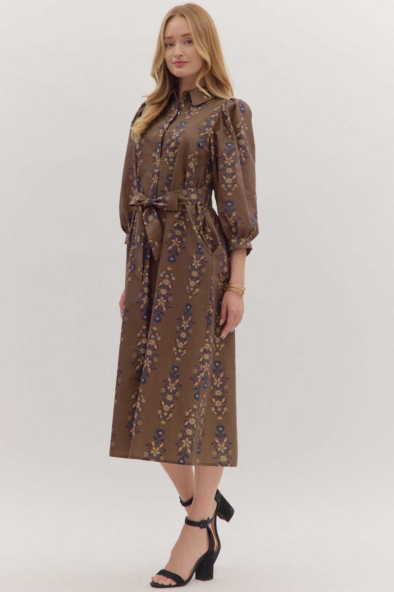 Kara Floral Midi Dress, Brown