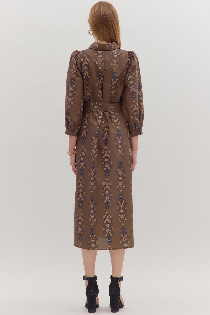 Kara Floral Midi Dress, Brown