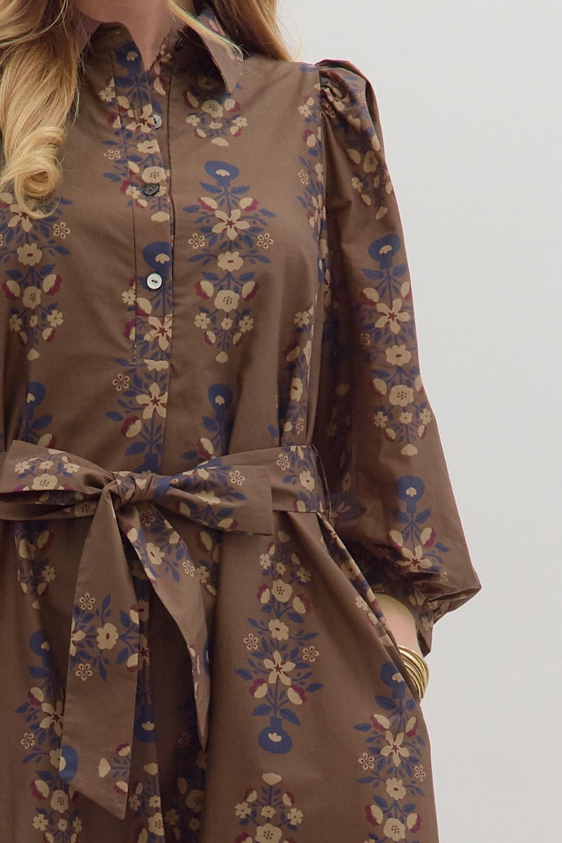 Kara Floral Midi Dress, Brown
