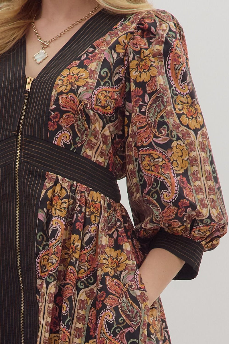 Eleanor Paisley Midi Dress, Black
