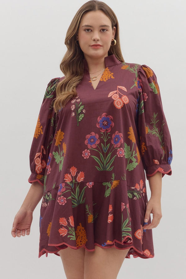 Mindi Scallop Hem Mini Dress, Plum | Plus Size