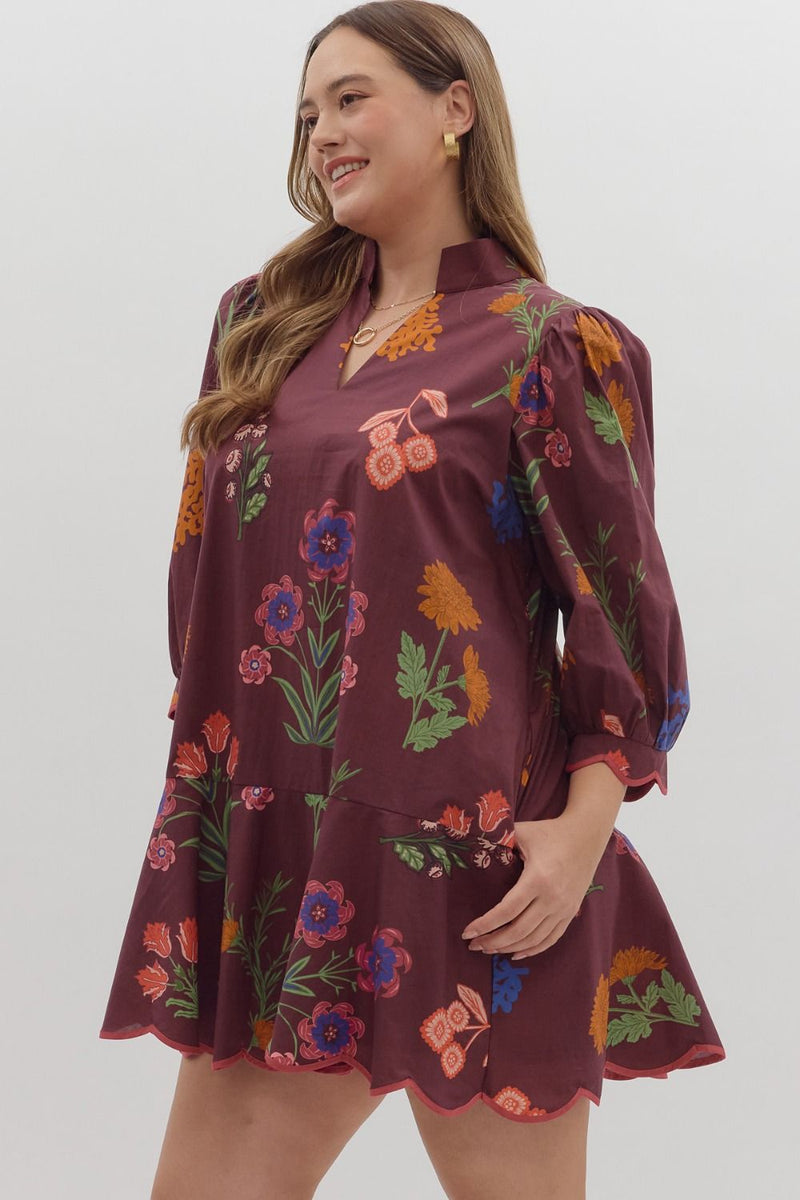 Mindi Scallop Hem Mini Dress, Plum | Plus Size