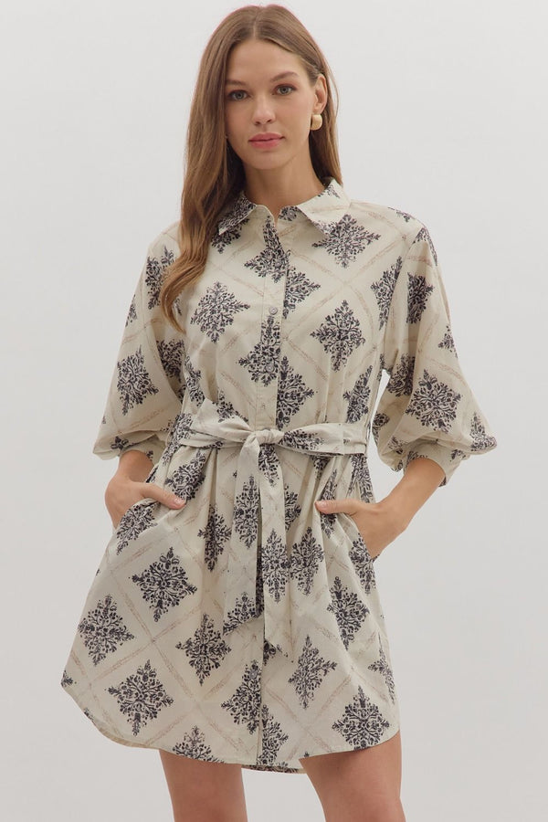 Holly Collared Mini Dress, Ecru