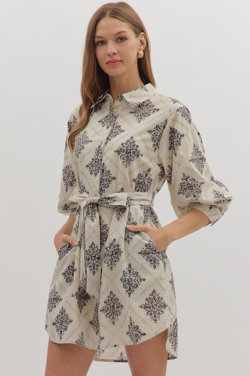 Holly Collared Mini Dress, Ecru