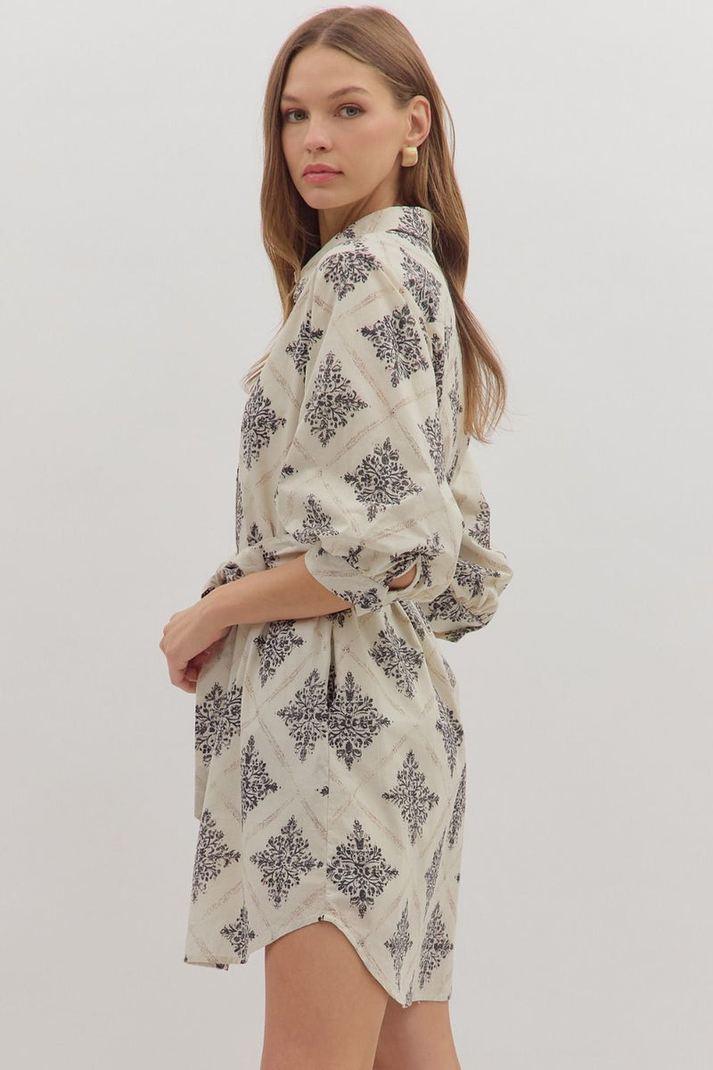 Holly Collared Mini Dress, Ecru