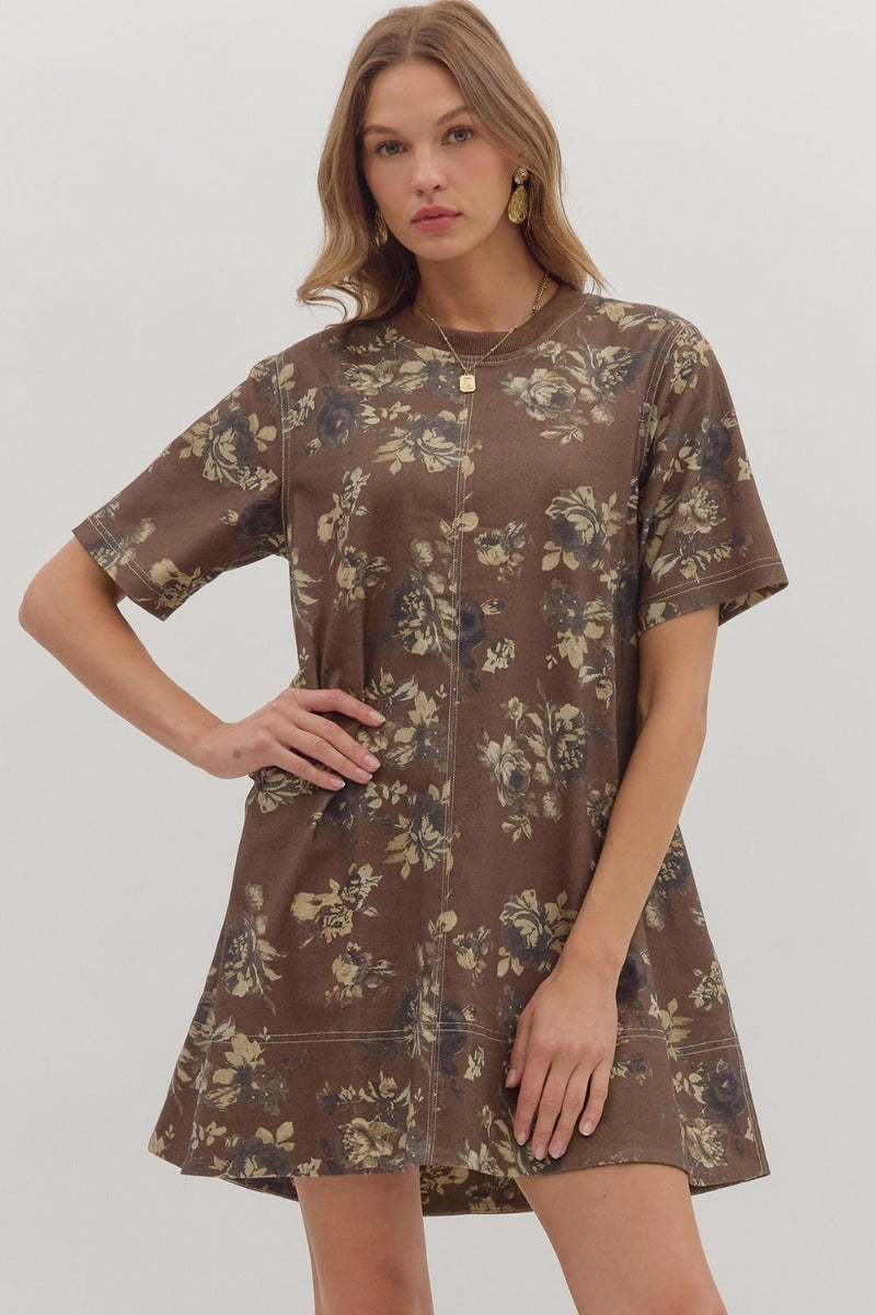 Tilly Floral Mini Dress, Brown