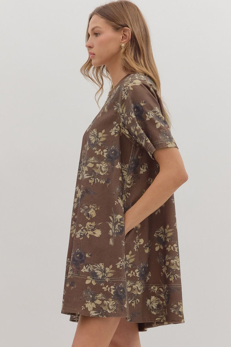 Tilly Floral Mini Dress, Brown