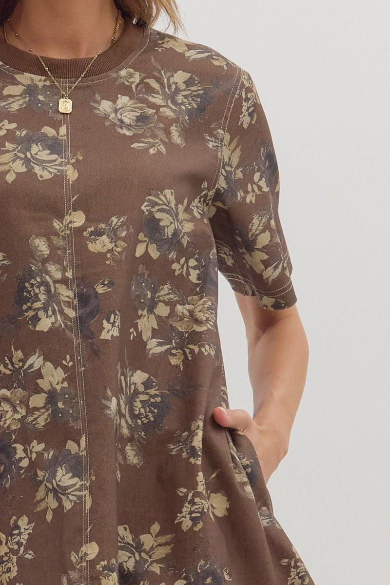 Tilly Floral Mini Dress, Brown