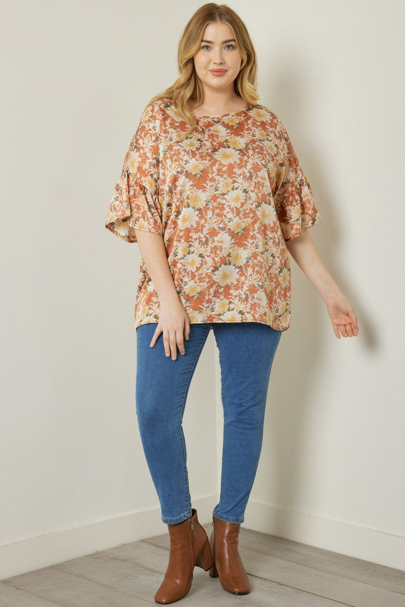 Fiona Floral Blouse, Rust | Extended Sizes Available