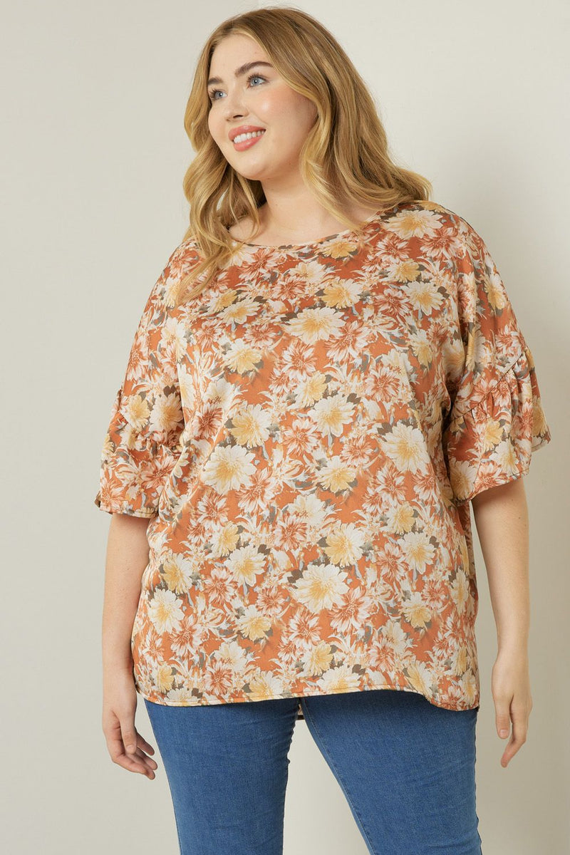 Fiona Floral Blouse, Rust | Extended Sizes Available