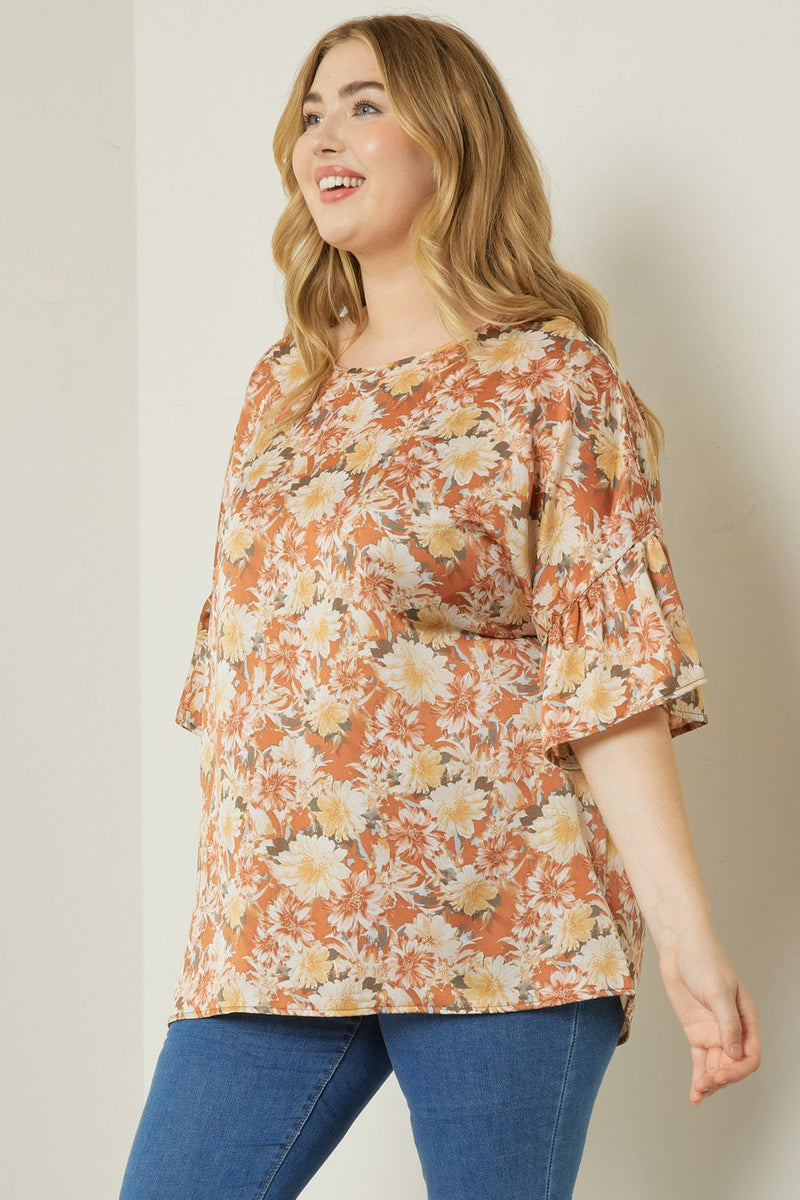 Fiona Floral Blouse, Rust | Extended Sizes Available