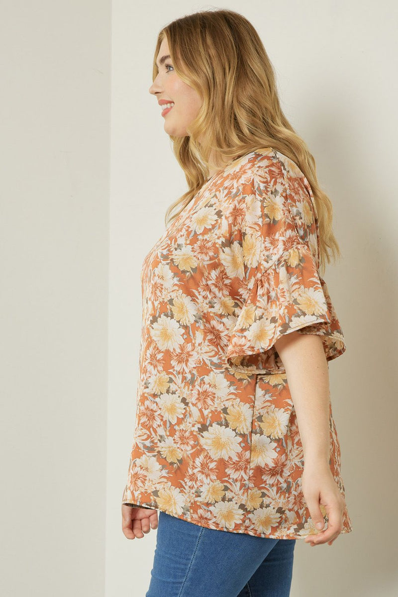 Fiona Floral Blouse, Rust | Extended Sizes Available