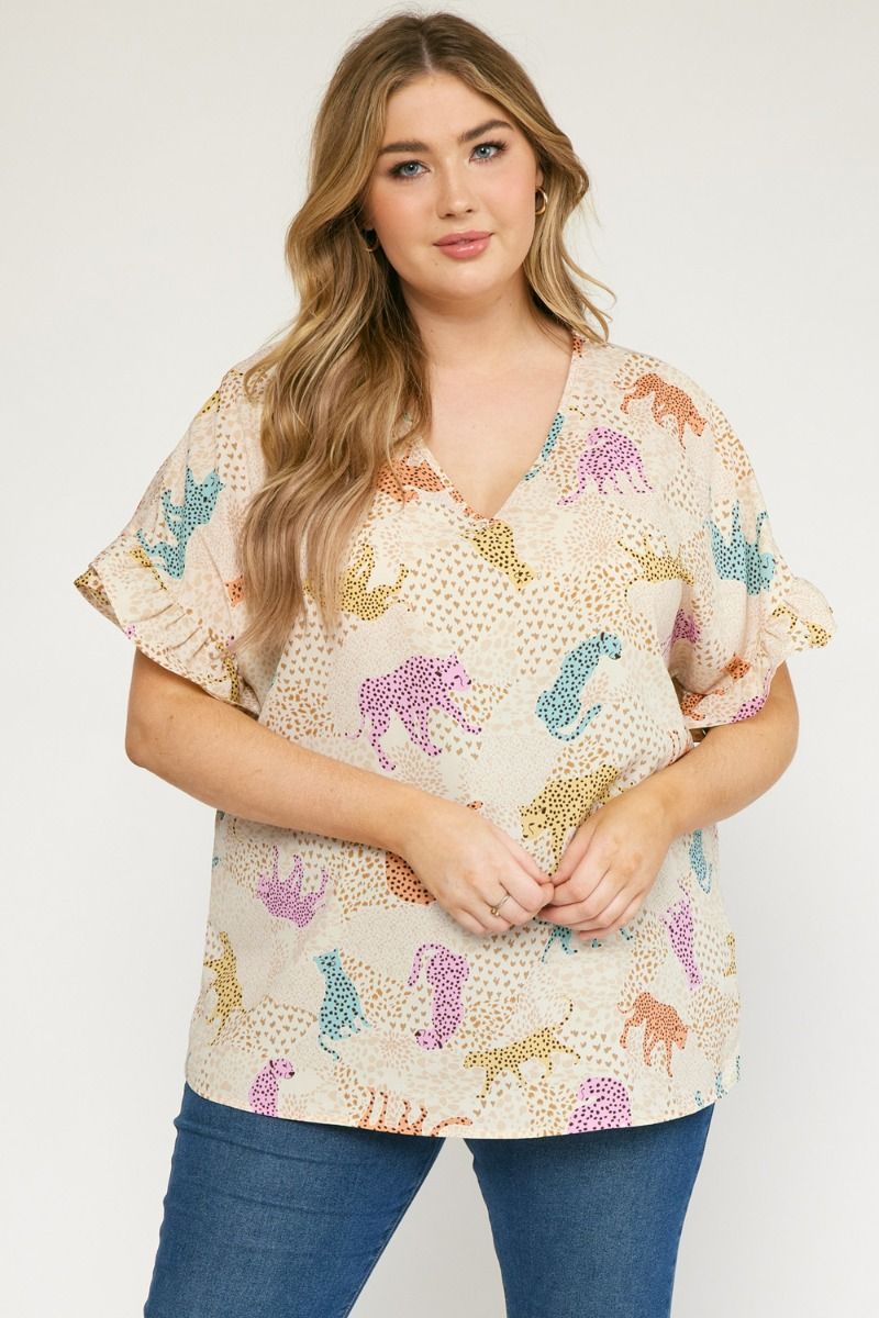 Wild Things Cheetah Blouse, Cream Multi | Extended Sizes