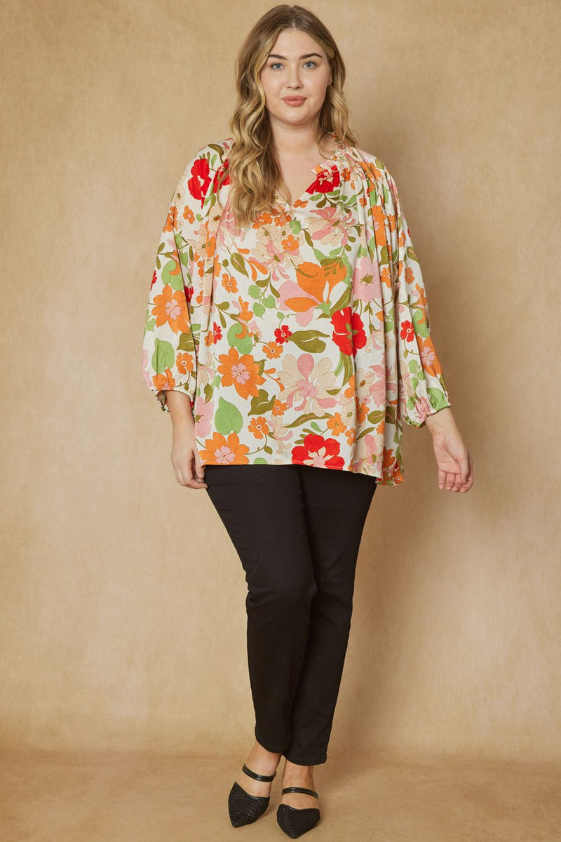 Raine Ruffle Neck Blouse, Natural | Extended Sizes