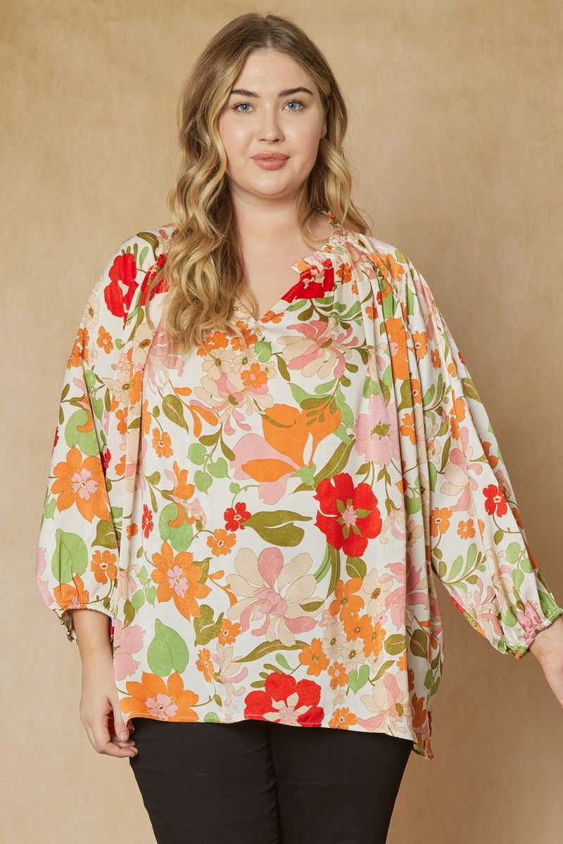 Raine Ruffle Neck Blouse, Natural | Extended Sizes