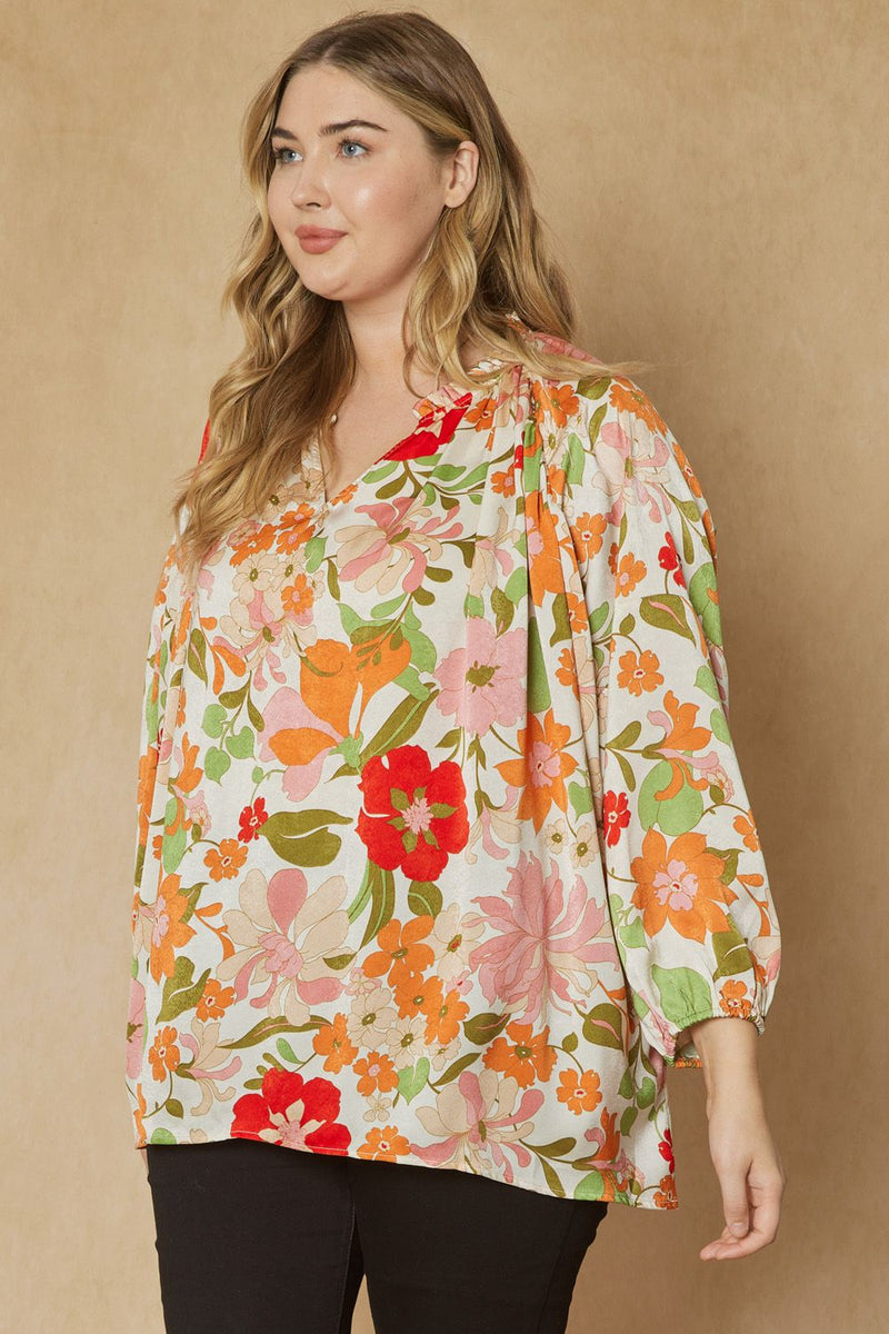 Raine Ruffle Neck Blouse, Natural | Extended Sizes
