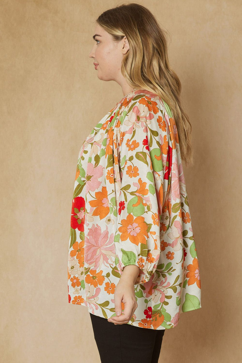 Raine Ruffle Neck Blouse, Natural | Extended Sizes