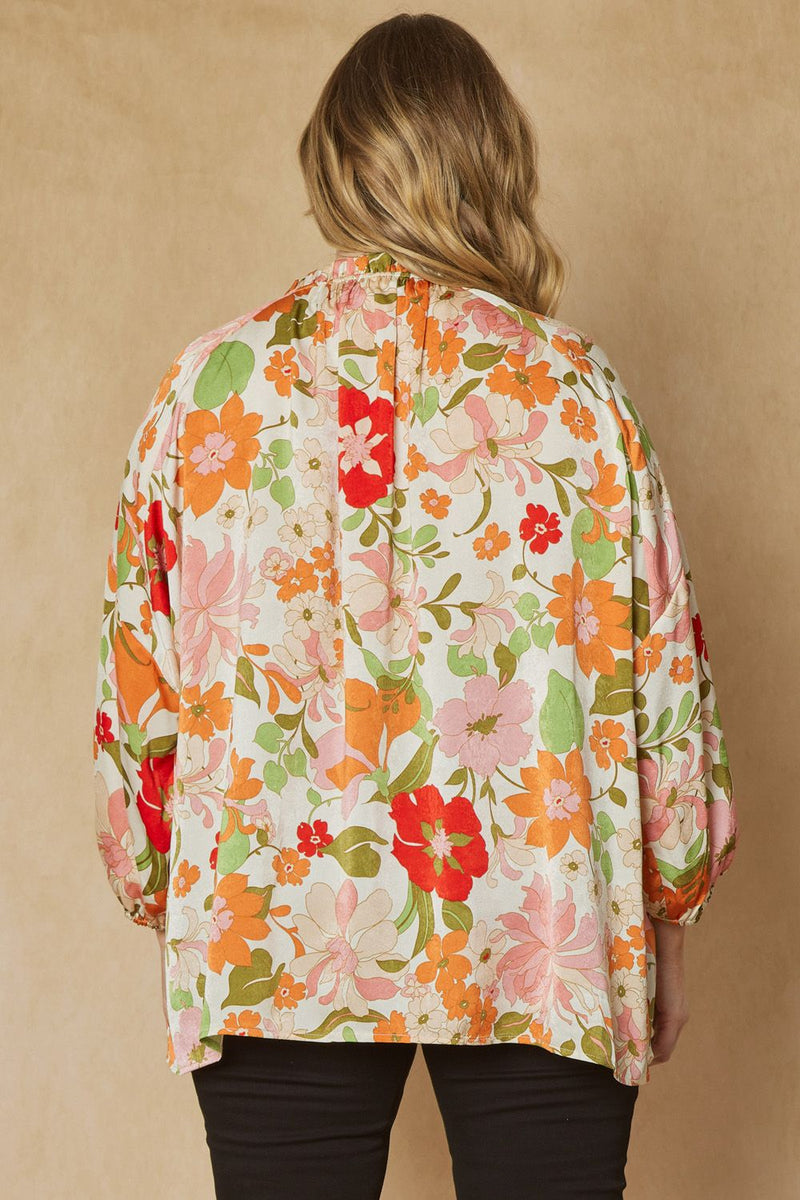 Raine Ruffle Neck Blouse, Natural | Extended Sizes