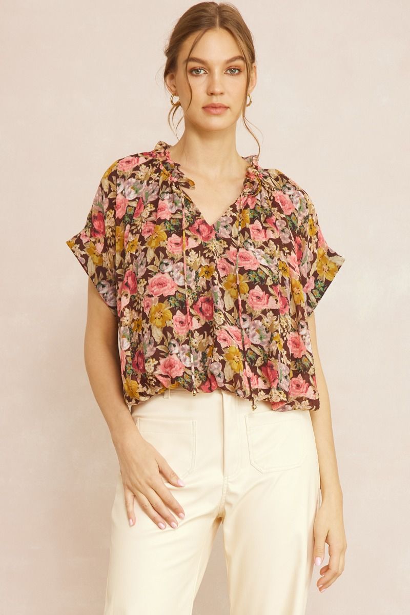 Frenzy Floral Blouse, Brown