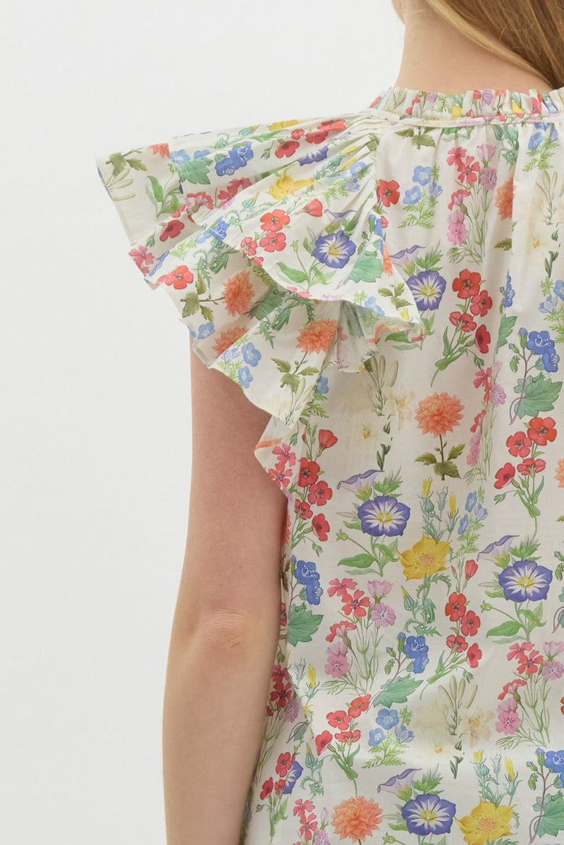 Macie Double Ruffle Sleeve Floral Top, Ivory
