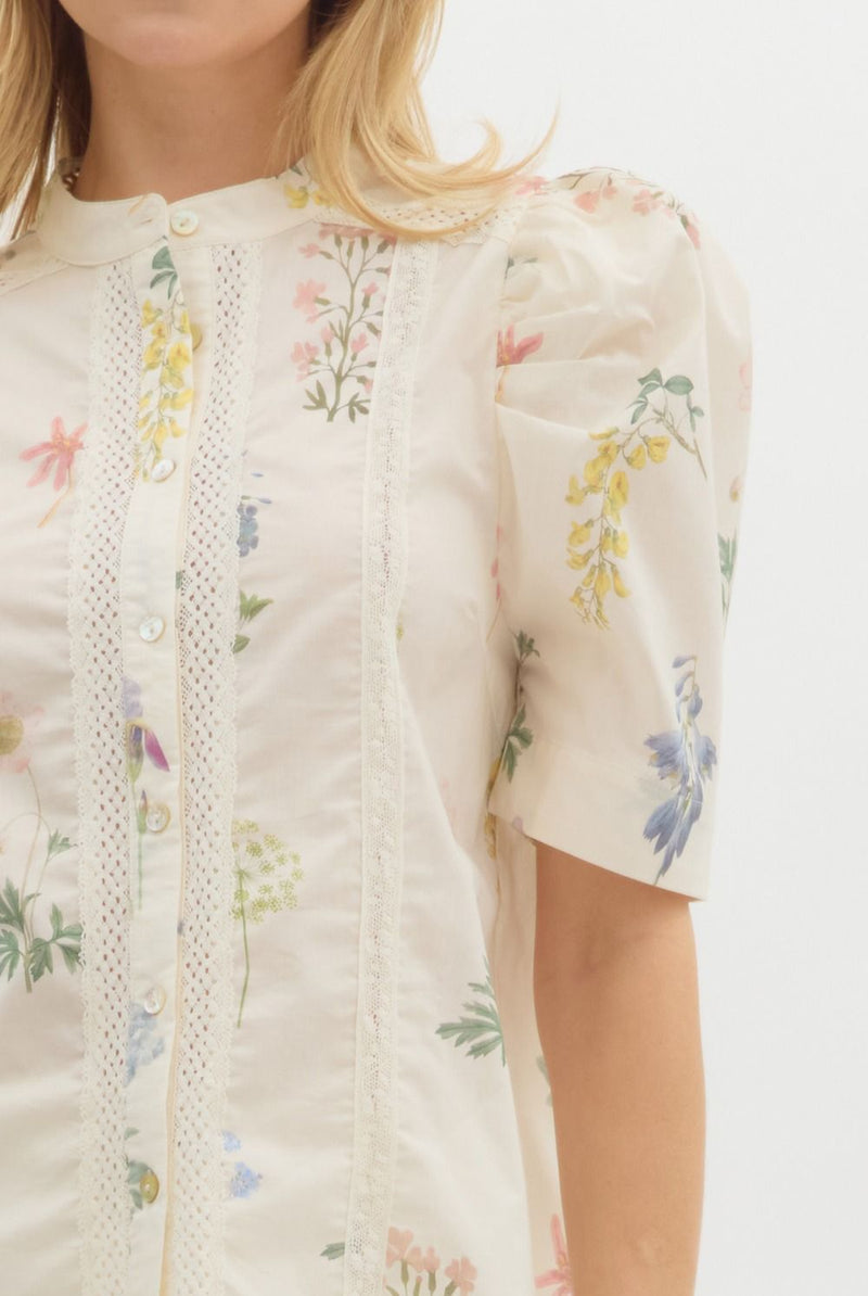 Daleyza Floral Lace Trim Blouse, Cream