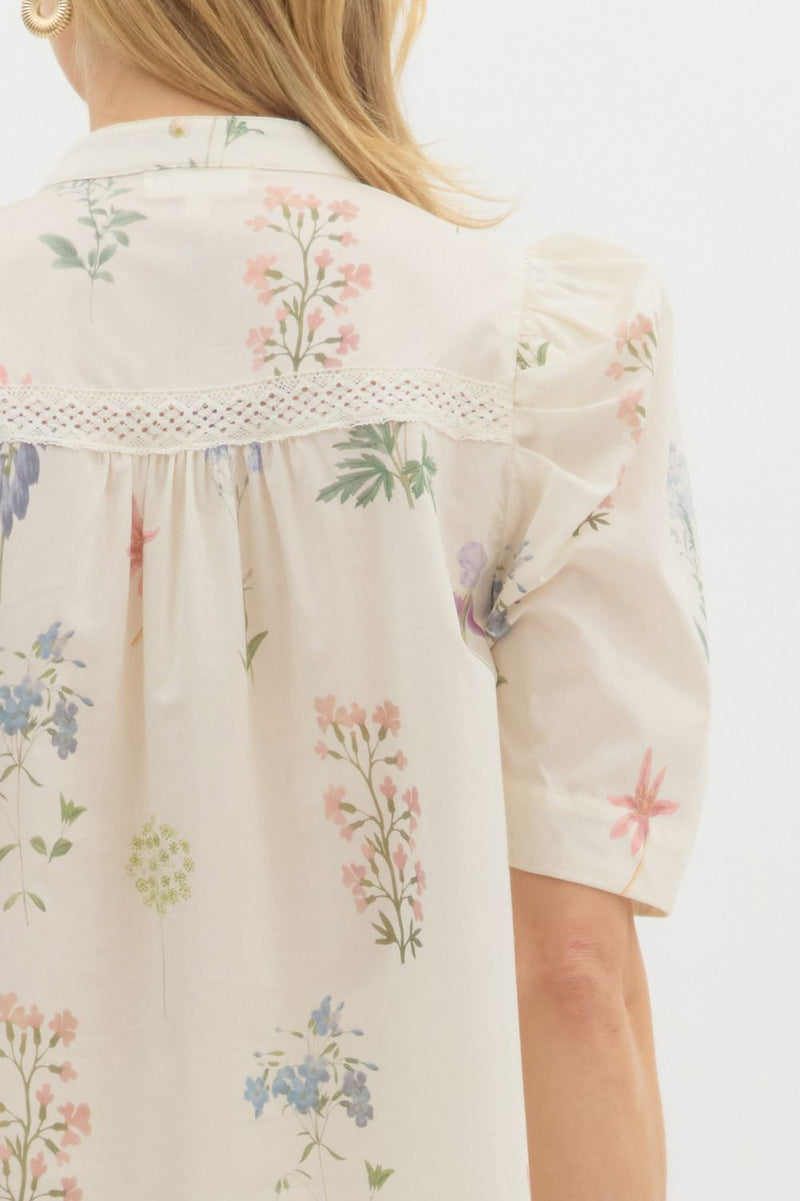 Daleyza Floral Lace Trim Blouse, Cream