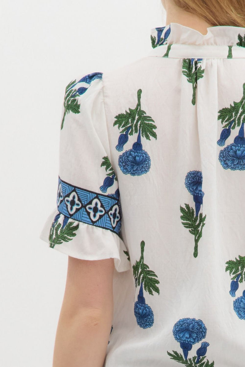 Amber Floral Ruffle Detailed Top, Blue
