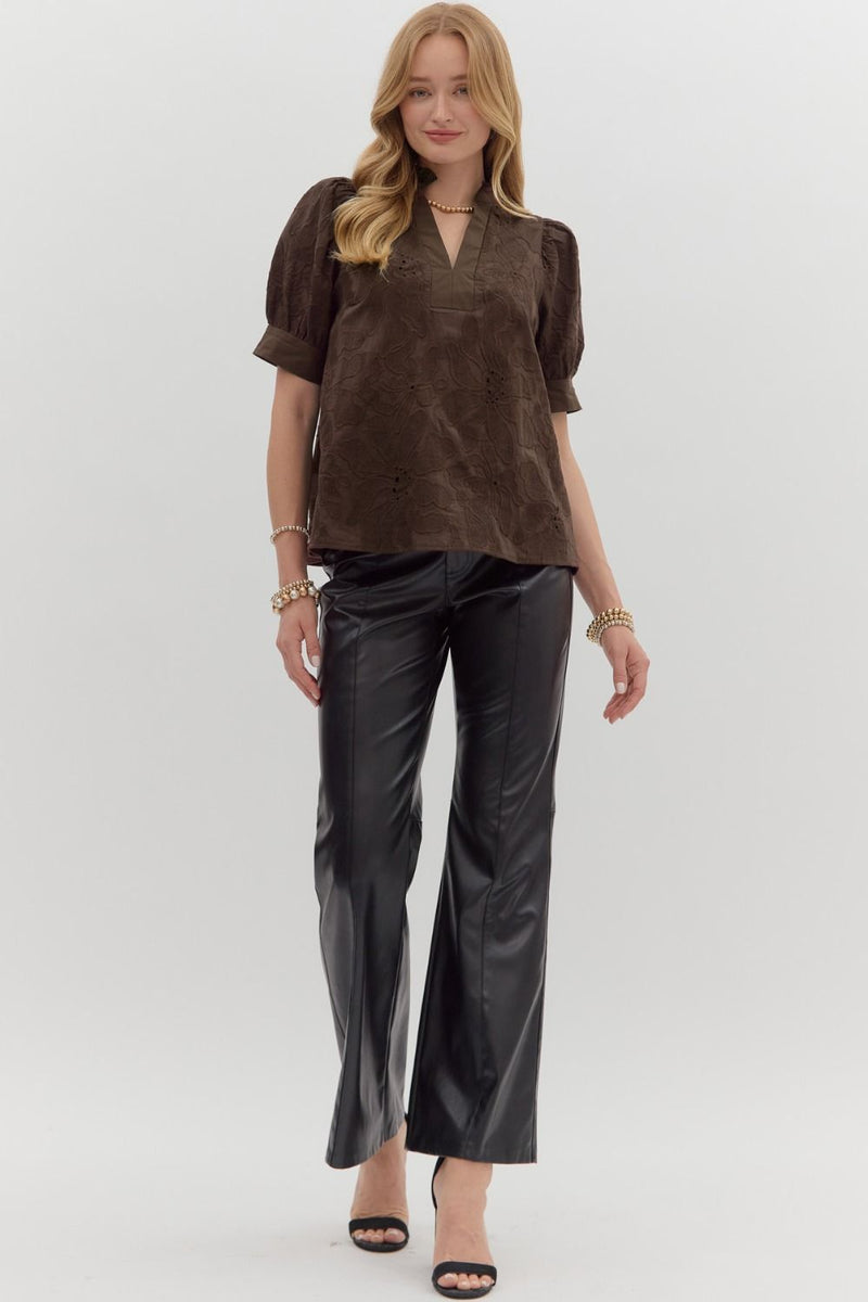 Georgia Floral Embroidered Blouse, Brown