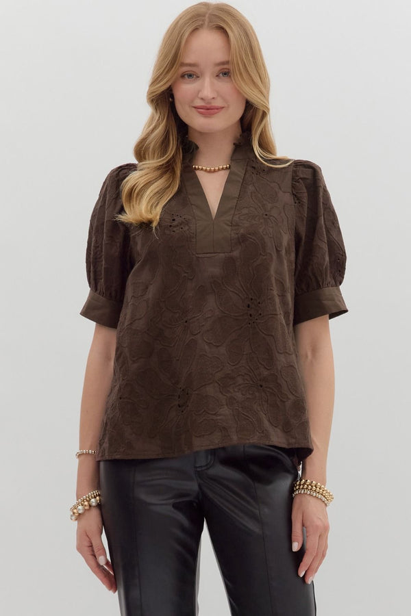 Georgia Floral Embroidered Blouse, Brown