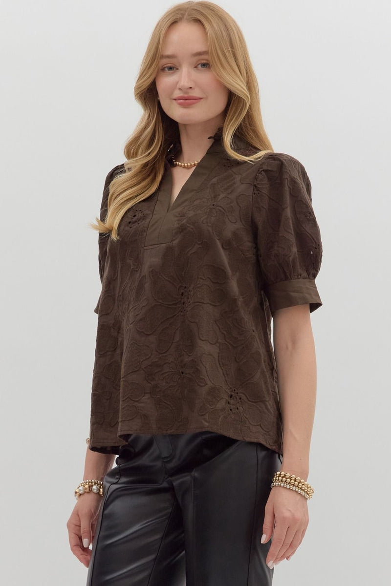 Georgia Floral Embroidered Blouse, Brown