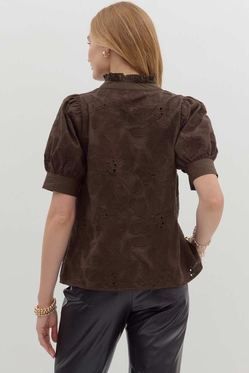 Georgia Floral Embroidered Blouse, Brown