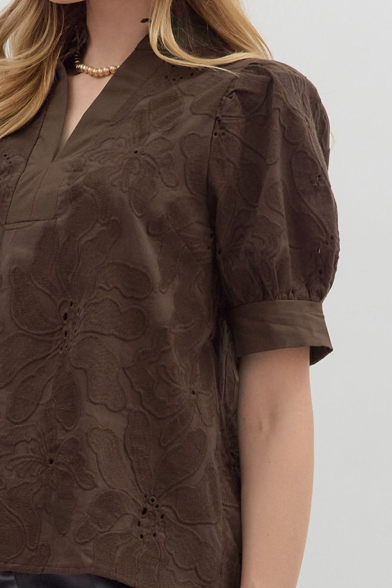 Georgia Floral Embroidered Blouse, Brown