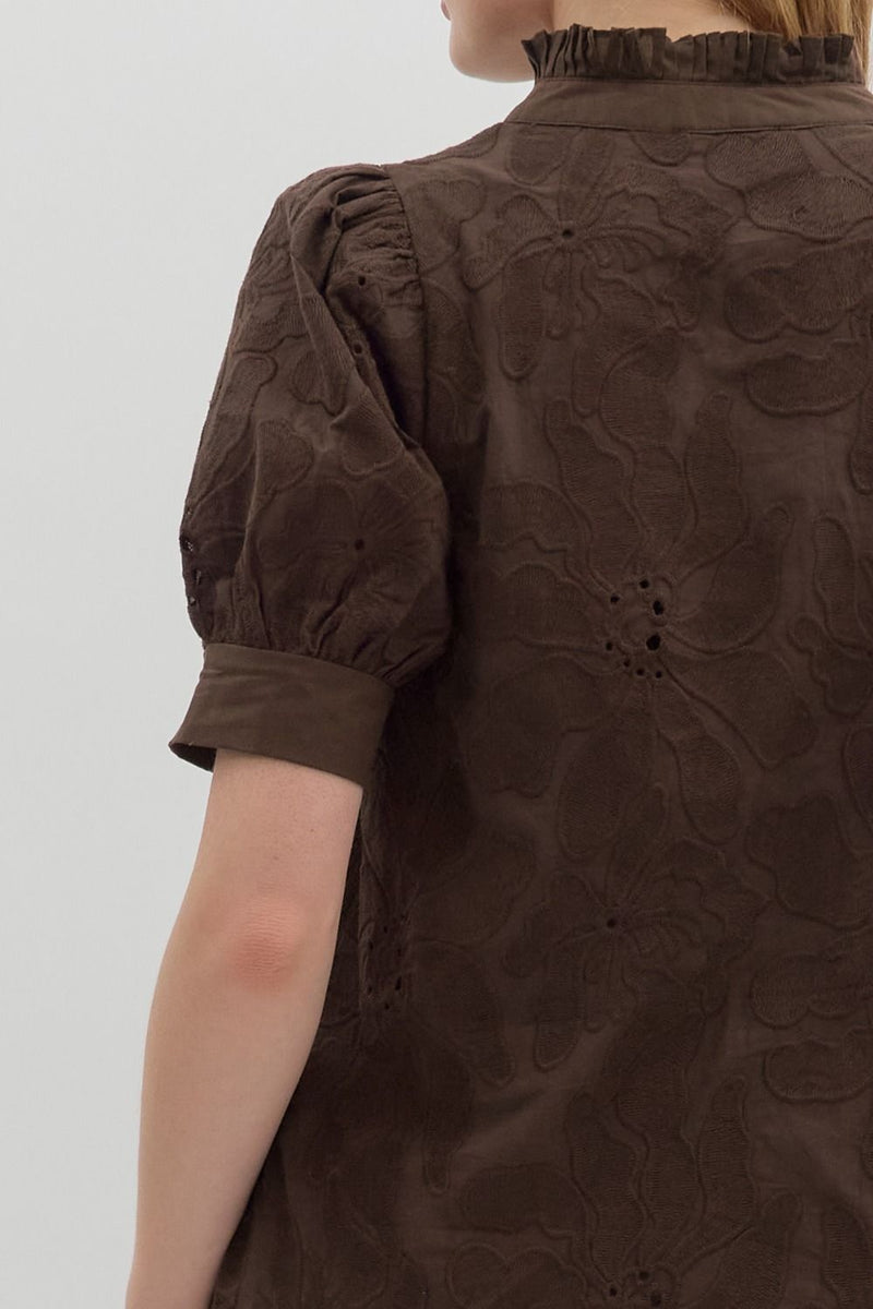 Georgia Floral Embroidered Blouse, Brown