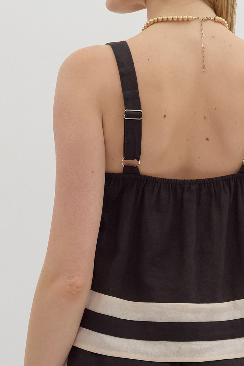Kyra Contrast Abstract Border Top, Black