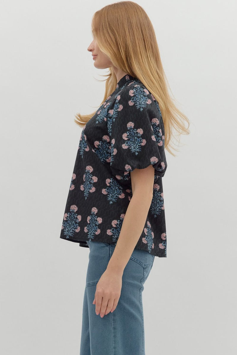Madison Block Floral Print Top, Black