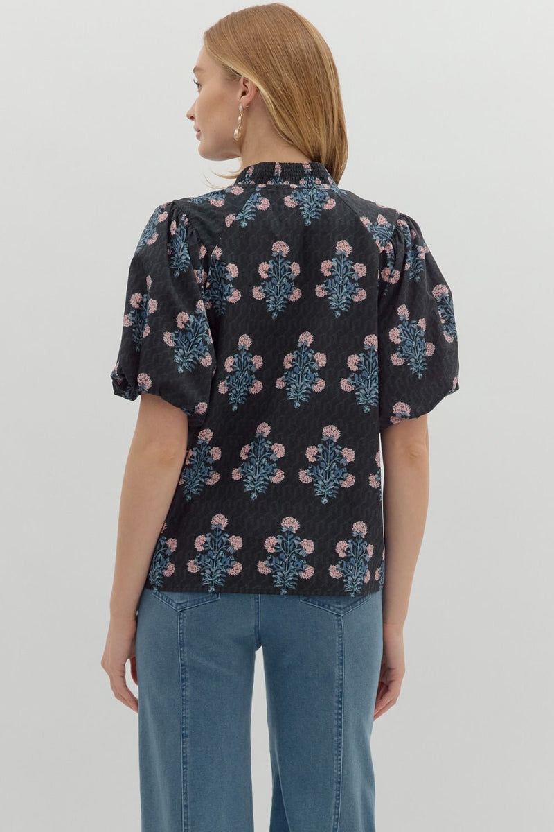 Madison Block Floral Print Top, Black