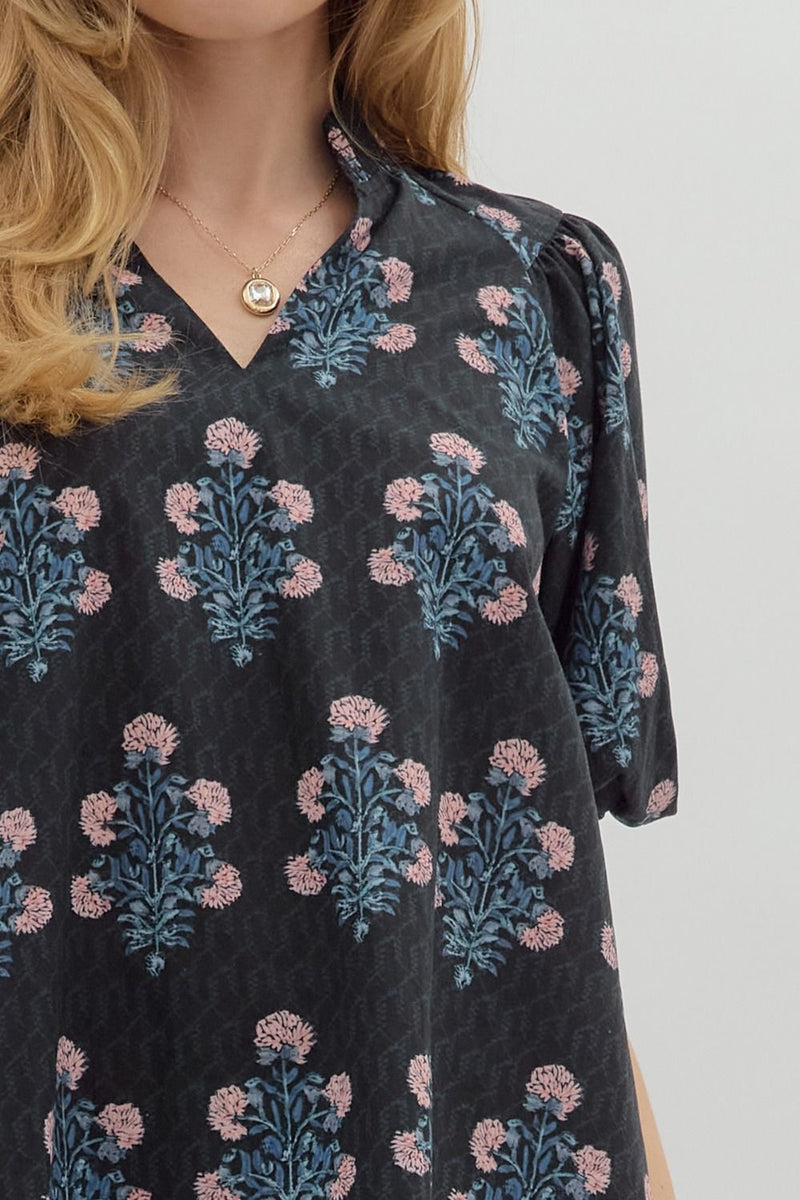 Madison Block Floral Print Top, Black