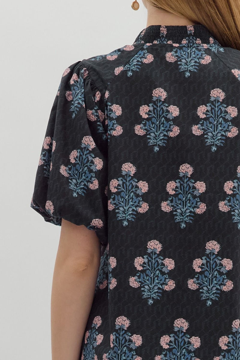 Madison Block Floral Print Top, Black