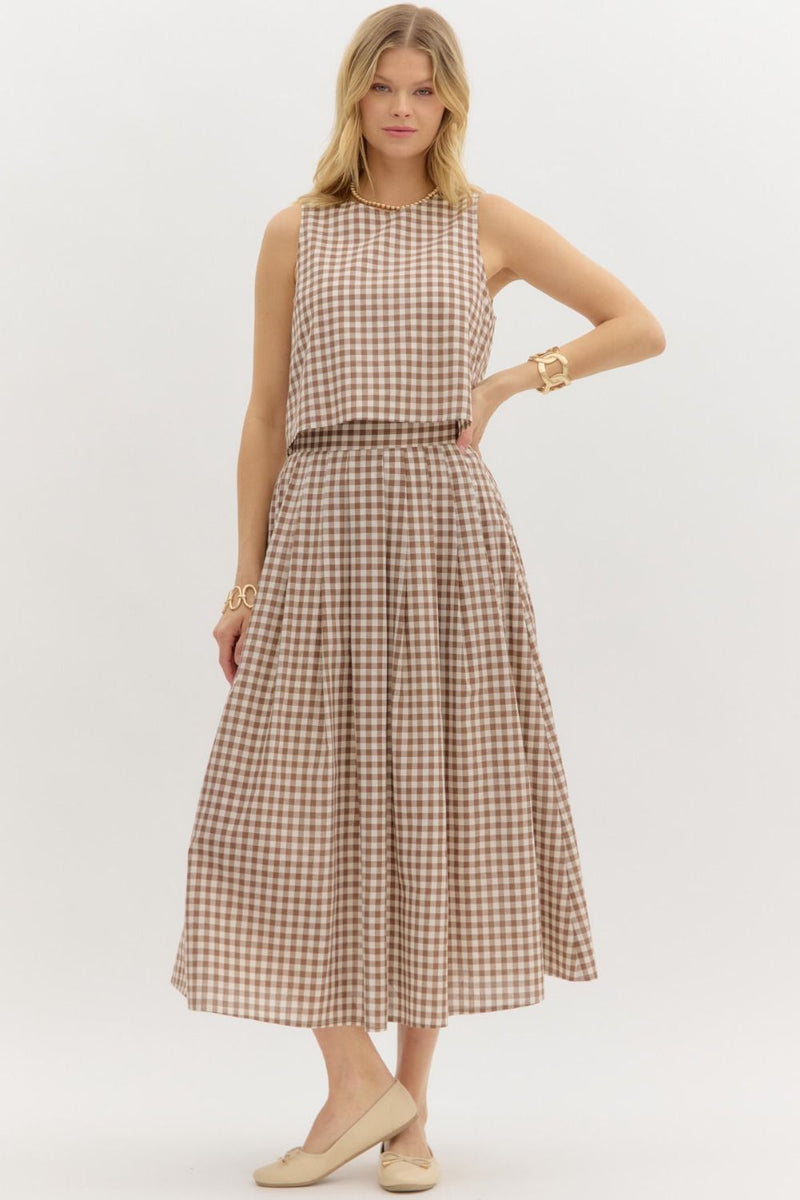 Zoe Gingham Print Top, Mocha