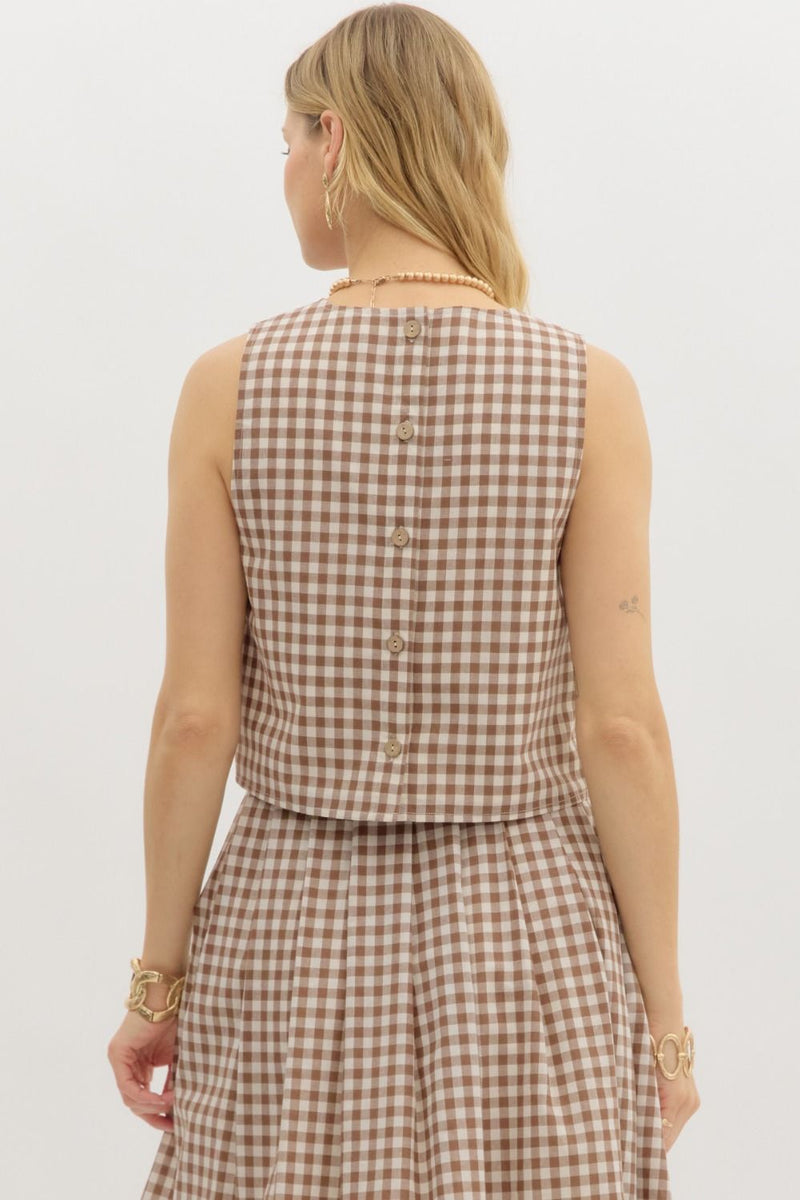 Zoe Gingham Print Top, Mocha