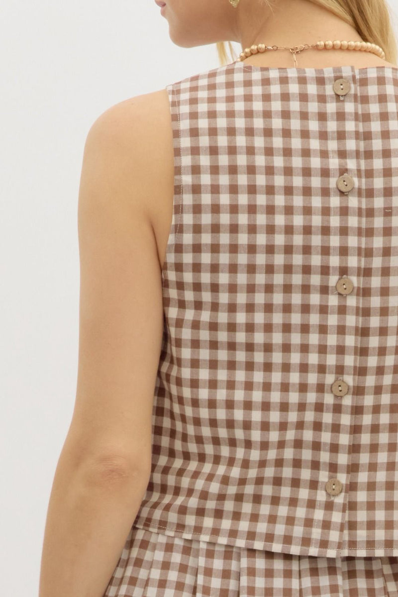 Zoe Gingham Print Top, Mocha