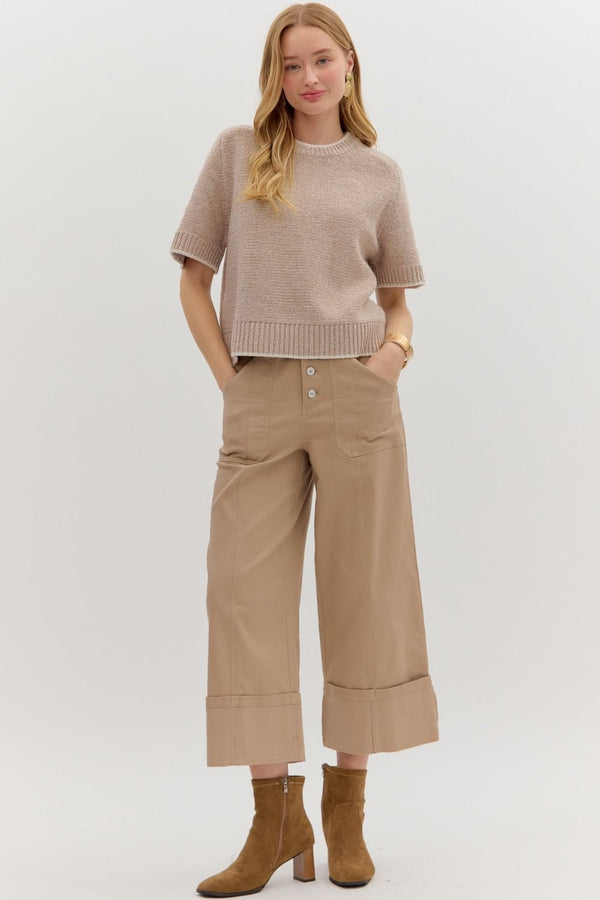 Gemma Contrast Trim Sweater Top, Oatmeal