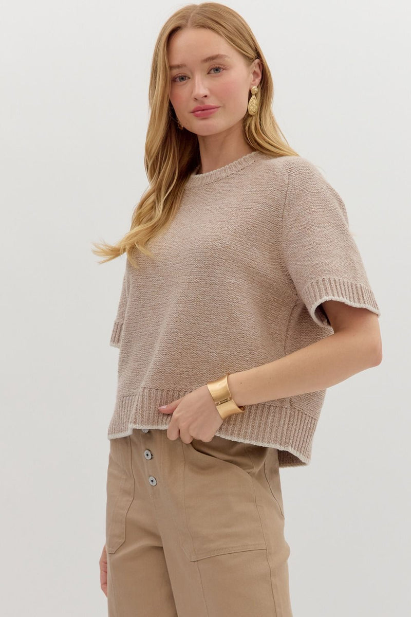 Gemma Contrast Trim Sweater Top, Oatmeal