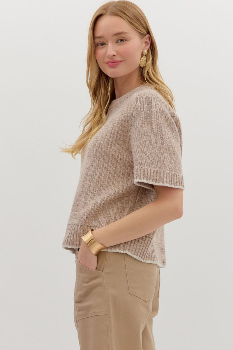 Gemma Contrast Trim Sweater Top, Oatmeal
