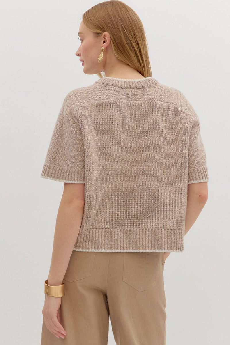 Gemma Contrast Trim Sweater Top, Oatmeal