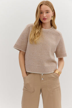 Gemma Contrast Trim Sweater Top, Oatmeal