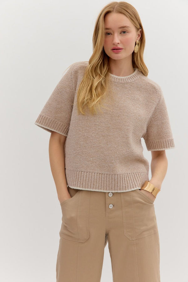 Gemma Contrast Trim Sweater Top, Oatmeal